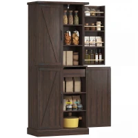 HOMCOM 72" Tall Kitchen Pantry Cabinet, Farmhouse Storage Cabinet with 8 Door Racks and Adjustable Shelves, Distressed Brown(m-1)