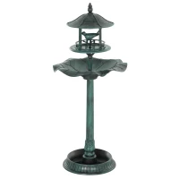 Outsunny 3 in 1 Garden Bird Bath Bowl Pedestal with Bird Feeder, Large Water Basin, Underneath Flower Planter, Green(m-1)