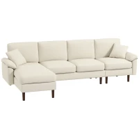 HOMCOM L-Shape Sofa, Modern Sectional Couch with Changeable Chaise Lounge, Pillows and Wooden Legs for Living Room, Cream White(m-9)