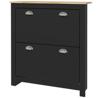 HOMCOM Entryway Shoe Cabinet with 2 Flip Drawers and Adjustable Shelves, 12 Pair Shoe Storage Organizer for Hallway, Black(m-2)