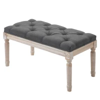HOMCOM 32" Vintage Ottoman, Tufted Foot Stool with Upholstered Seat, Rustic Wood Legs for Bedroom, Living Room, Gray(m-11)