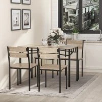 HOMCOM Rustic Industrial 5-Piece Dining Table Set Black Metal with 4 Chairs for Kitchen, or Dining Room, Oak(m-15)