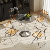 HOMCOM 4 Pack Acrylic Foldable Chairs, Transparent Folding Chairs for Living Room, Home Office, Party, Orange(m-7)