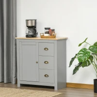 HOMCOM Modern Kitchen Cabinet, Storage Sideboard, Buffet Table with Rubberwood Top, 3 Drawers and Cabinet with Adjustable Shelf, Grey(m-15)