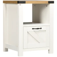 HOMCOM Farmhouse End Table, Side Table with Storage for Living Room, White(m-11)