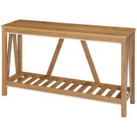 HOMCOM Console Table, Farmhouse Entryway Table with Storage Slatted Shelf, Rustic Sofa Table with Anti-Tipper for Living Room, Hallway, Brown(m-11)