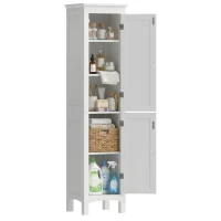 kleankin Tall Bathroom Cabinet, Freestanding Storage Organizer with Adjustable Shelves and Cupboards, 15" x 13" x 63", White(m-14)