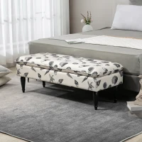 HOMCOM Linen-Touch Upholstered Fabric Ottoman Bench for Bedroom, Entryway, Living Room, Beige with Seashells(m-10)