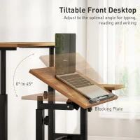 HOMCOM Mobile Stand Up Desk, Height & Angle Adjustable Computer Desk with Wheels for Standing or Sitting, Laptop Desk, Brown(m-5)