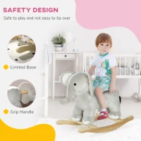 Qaba Kids Rocking Animal, Elephant Rocker with Realistic Sounds, Plush Ride on Toy for Years 2-4, Gray(m-5)