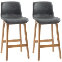 HOMCOM Modern Bar Stools Set of 2, Counter Height Bar Chair with PU Leather Wooden Frame Padding Seats for Dining Room Home Bar, Grey(m-9)