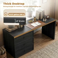 HOMCOM L Shaped Computer Desk Home Office Desk with 3 Drawers Black Wood Grain(m-6)