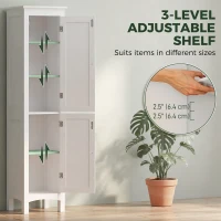 kleankin Tall Bathroom Cabinet, Freestanding Storage Organizer with Adjustable Shelves and Cupboards, 15" x 13" x 63", White(m-6)