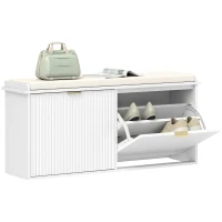 HOMCOM Shoe Storage Bench with Padded Seat Cushion and Flip-Drawer, Entryway Bench, Shoe Cabinet, 40.9x10.2x18.7 Inches, White(m-11)