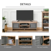 HOMCOM TV Stand Cabinet with Large Tabletop, 2 Locker Style Cupboards, 2 Storage Shelves and Elevated Base for Bedroom, Brown/Grey(m-8)