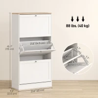 HOMCOM Modern Shoe Storage with 3 Flip Drawers and Adjustable Shelves, Shoe Cabinet Organizer for 12-18 Pairs of Shoes, White(m-3)