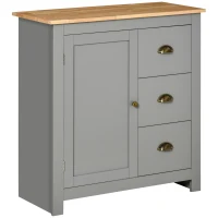 HOMCOM Modern Kitchen Cabinet, Storage Sideboard, Buffet Table with Rubberwood Top, 3 Drawers and Cabinet with Adjustable Shelf, Grey(m-1)