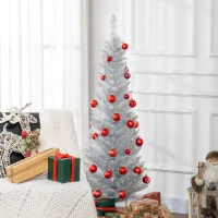 HOMCOM 5ft Unlit Pencil Artificial Christmas Tree with Realistic Branches and 294 Tips, Plastic Base, Silver(m-10)