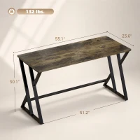 HOMCOM 55 Inch Computer Desk, Industrial Writing Desk with Z-Shaped Metal Leg, Study Table for Home Office, Rustic Brown(m-3)
