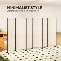 HOMCOM 6 Panel Room Divider, 6 Ft Folding Privacy Screen, Portable Freestanding Partition Wall Divider, Beige(m-7)