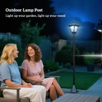Outsunny 47" Single Solar Lamp Post, 30 Lumens Garden Solar-Powered LED Streetlight Style Outdoor Light Waterproof 5-6 Hours with Base for Lawn Pathway Walkway, Black(m-10)
