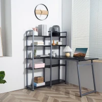HOMCOM 5 Tier Versatile L-Shaped Computer Desk, Writing Table with Display Shelves and Metal Frame, Space-Saving for Study, Home Office, Black(m-2)
