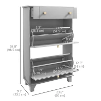 HOMCOM Slim Shoe Storage with 2 Flip Drawers and Adjustable Shelves Shoe Cabinet Organizer for 8 Pair, Grey(m-3)