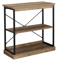 HOMCOM 2-Tier Shelf, Modern Style Bookshelf with Metal Frame for Living Room, Bedroom, and Office, Brown(m-1)