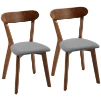 HOMCOM Dining Chairs Upholstered Linen-Look Kitchen Chairs Rubberwood Legs Set of 2 Grey and Brown(m-13)