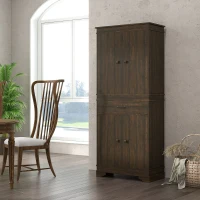 HOMCOM 72" 4-Door Kitchen Pantry with Drawer and 3 Shelves, Walnut(m-7)