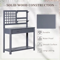 Outsunny Potting Bench Table, Garden Work Bench, Outdoor Wooden Workstation with Tiers of Shelves and Drawer, Grey(m-6)