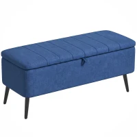 HOMCOM 40" Ottoman with Storage, Linen Upholstered Storage Ottoman Bench with Steel Legs for Living Room, Bedroom Dark Blue(m-9)
