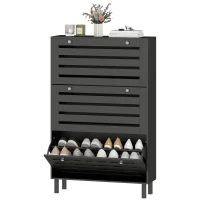 HOMCOM Narrow Shoe Storage Cabinet, 3 Flip Drawers, Adjustable Shelves, 18-24 Pairs Capacity, Black(m-2)