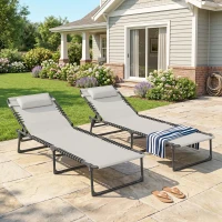 Outsunny 2 Folding Chaise Lounge Pool Chairs with 4-Position Reclining Back, Pillow, Breathable Mesh & Bungee Seat, Dark Blue(m-10)