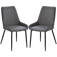 HOMCOM Upholstered Kitchen Chairs, Modern Dining Chairs Set of 2 with Diamond Tufting and Steel Legs for Dining Room, Grey(m-11)