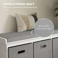 HOMCOM Shoe Storage Bench with Seat, Entryway Bench Seat with Cushion, 3 Fabric Drawers for Hallway, White(m-4)