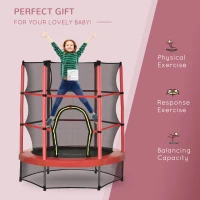 Outsunny Φ5FT Kids Trampoline with Enclosure Net for Age 3 to 6 Years Red(m-4)