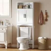 HOMCOM Over The Toilet Storage Shelf Freestanding Bathroom Organizer with 2 Doors and Open Shelf White(m-1)