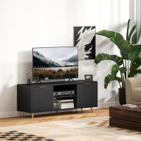 HOMCOM TV Stand with Storage for 55 Inch TV, Modern TV Cabinet with 2 Open Shelves and 2 Cabinets for Living Room, Black(m-1)
