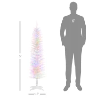 HOMCOM 5' Prelit Christmas Tree, Pencil Artificial Christmas Tree with Colorful Surface Branches, Colorful LED Lights, White(m-3)