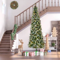 HOMCOM 9ft Pre-Lit Snow-Dipped Artificial Christmas Tree with Realistic Branches, 460 LED Lights, Pine Cones(m-2)