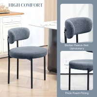 HOMCOM Round Modern Upholstered Kitchen Chairs, Boucle Dining Chairs Set of 4 with Curved Backrest and Thick Cushion, Gray(m-5)
