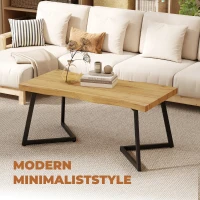 HOMCOM Coffee Table Curved Thick Top Living Room Accent Table Black Metal Legs, 39.4" x 19.7" x 17.7", Oak(m-4)