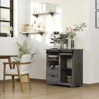HOMCOM Industrial Sideboard Buffet Cabinet, Kitchen Cabinet, Coffee Bar Cabinet with 2 Drawers, 2 Open Shelves and Metal Mesh Sliding Door, Dark Brown(m-2)