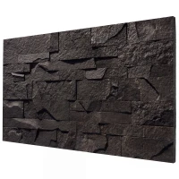 HOMCOM 8-Pack 3D Faux Stone Wall Panels, Lightweight Polyurethane Panels for Interior and Exterior Accent Walls, Black(m-10)