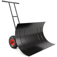 Outsunny Snow Shovel with Wheels, 29" Metal Snow Pusher with Adjustable Handle, 7-Angle Blade, Wear Strip for Driveway, Black(m-11)