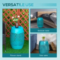 Outsunny 12" Steel Outdoor Side Table, Round Hollow Drum Patio End Table, Accent Table for Indoor and Outdoor, Blue(m-5)