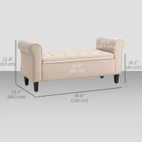 HOMCOM 50 Inches Storage Ottoman, Upholstered Bedroom Bench with Rolled Arms and Button Tufted Storage, Beige(m-3)