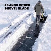 Outsunny Snow Shovel with Wheels, 29" Metal Snow Pusher with Adjustable Handle, 7-Angle Blade, Wear Strip for Driveway, Yellow(m-4)