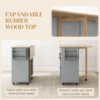 HOMCOM Rolling Kitchen Cart on Wheels with Drop Leaf, Kitchen Island with 3 Drawers, Solid Wood Top and Towel Rack, Grey(m-5)